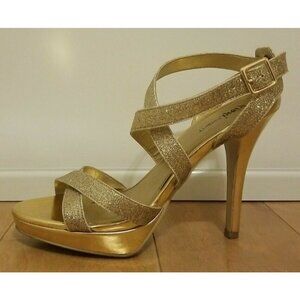 Fioni Night 4" Gold Glitter Heels Strappy Adjustab